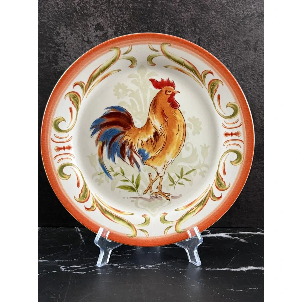 Vintage Pier 1 Imports Hand Painted Ironstone Orange Rooster 8 7/8in Plate